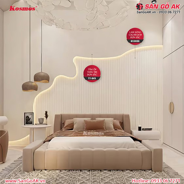 Lam sóng than tre Galawood G5S886 vân đơn sắc ánh kim kem