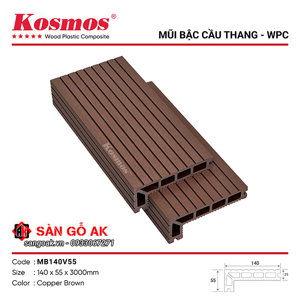 Mũi bậc cầu thang gỗ nhựa Kosmos MB140V55