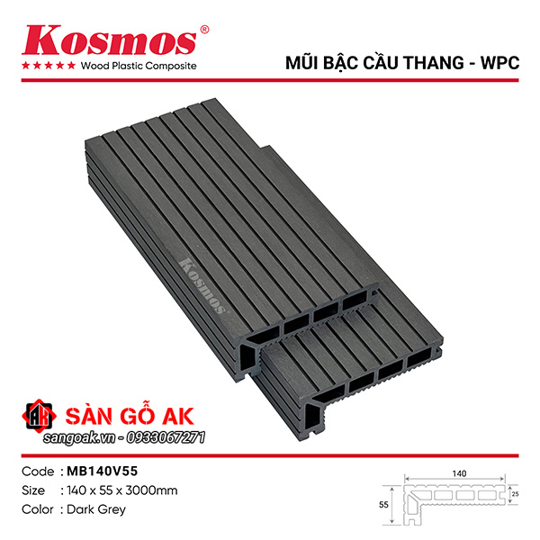 Mũi bậc cầu thang gỗ nhựa Kosmos MB140V55