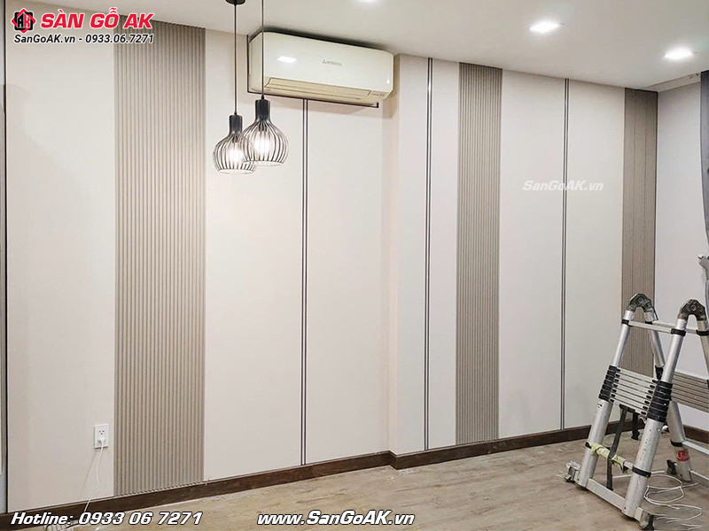 Tấm nhựa Nano ốp tường vân vải trắng kem 179-1