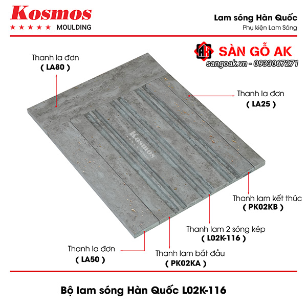 Tấm ốp lam 2 sóng kép Hàn Quốc L02K-121