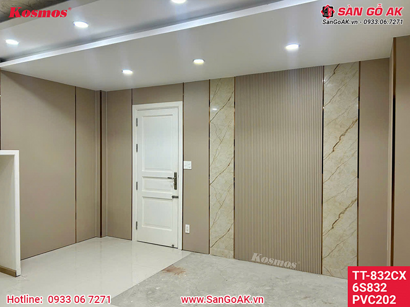 Tấm ốp than tre Kosmos vân vải chống xước vàng đậm ánh kim TT-832CX