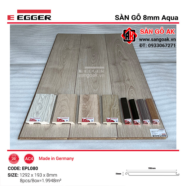 Sàn Gỗ Công Nghiệp Đức Egger Aqua 8mm EPL080