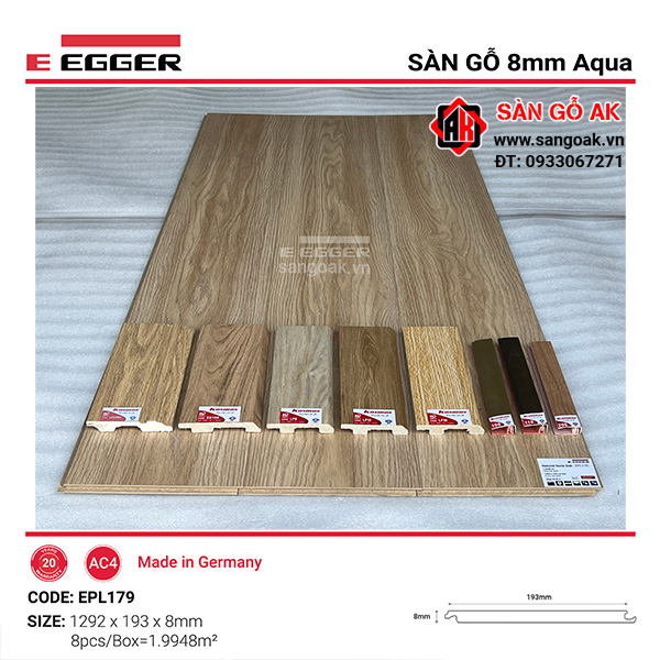 Sàn Gỗ Công Nghiệp Đức Egger Aqua 8mm EPL179