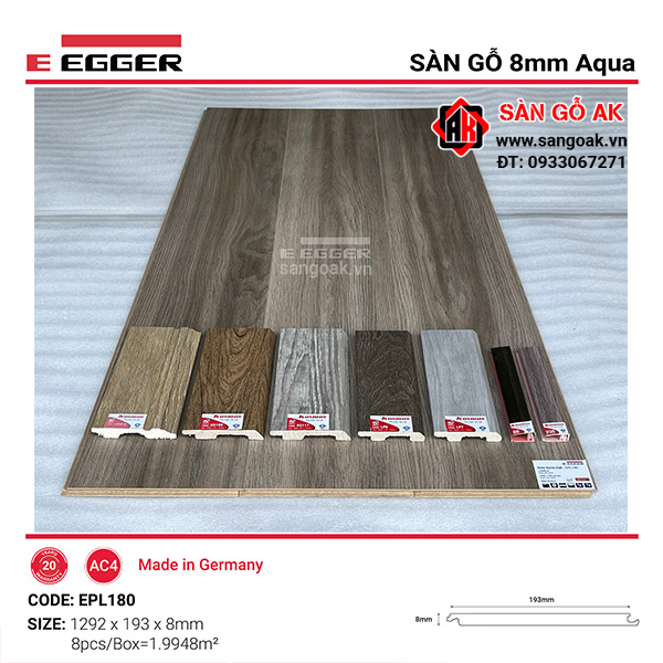 Sàn Gỗ Công Nghiệp Đức Egger Aqua 8mm EPL180