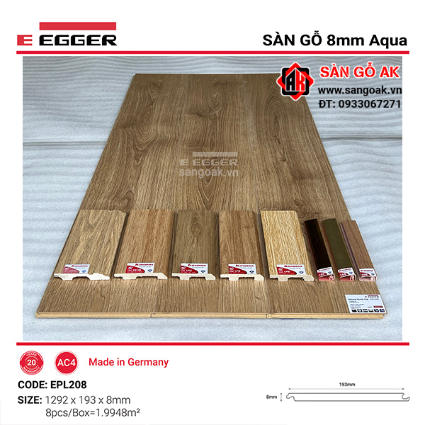 Sàn Gỗ Công Nghiệp Đức Egger Aqua 8mm EPL208