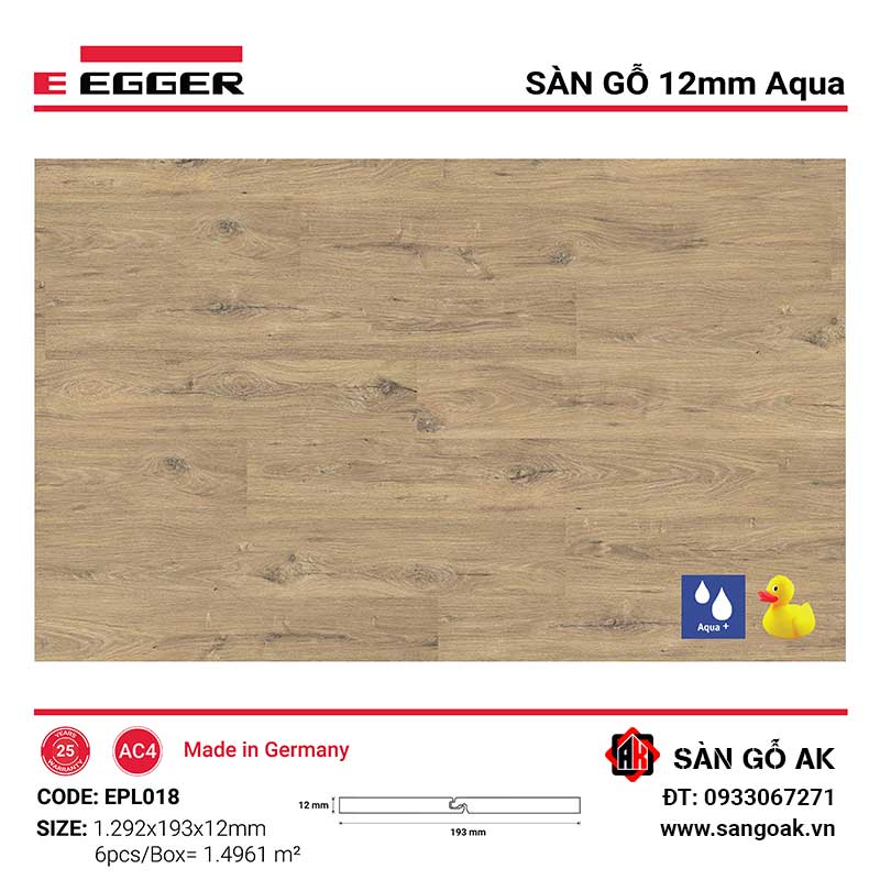 Sàn Gỗ Công Nghiệp Đức Egger Aqua 12mm EPL018