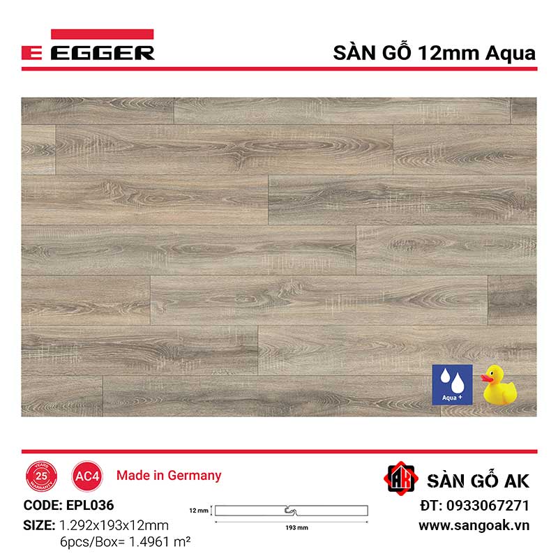 Sàn Gỗ Công Nghiệp Đức Egger Aqua 12mm EPL036