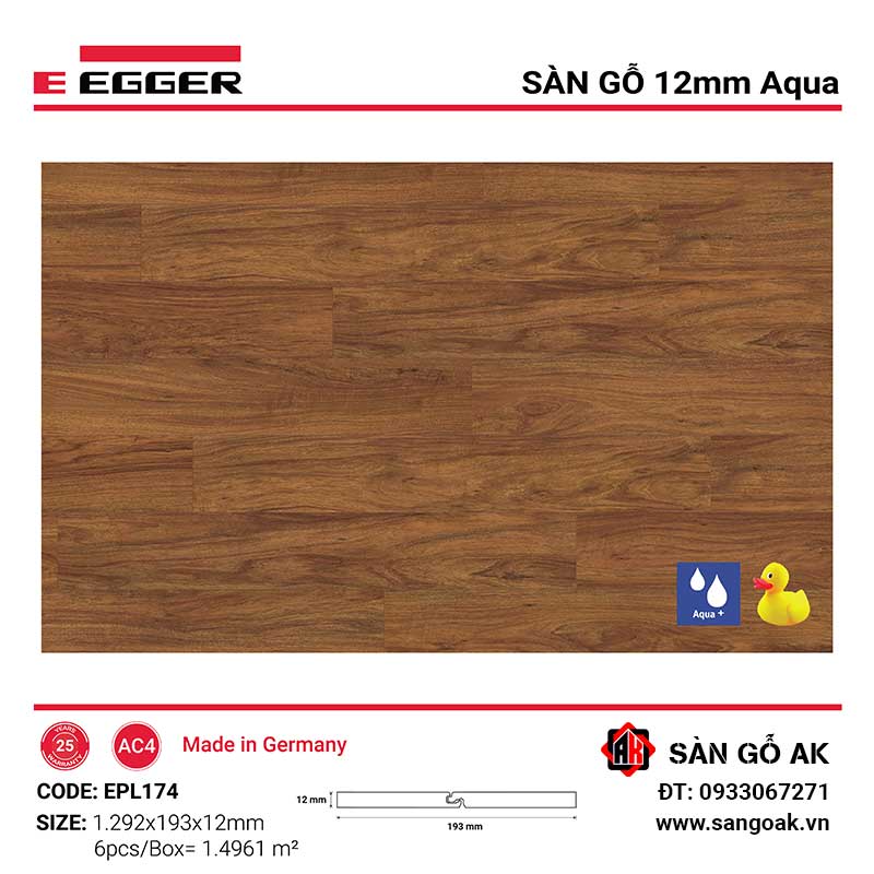 Sàn Gỗ Công Nghiệp Đức Egger Aqua 12mm EPL174