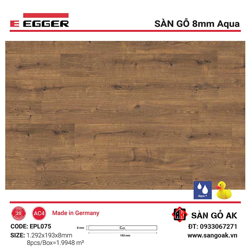 Sàn Gỗ Công Nghiệp Đức Egger Aqua 8mm EPL075