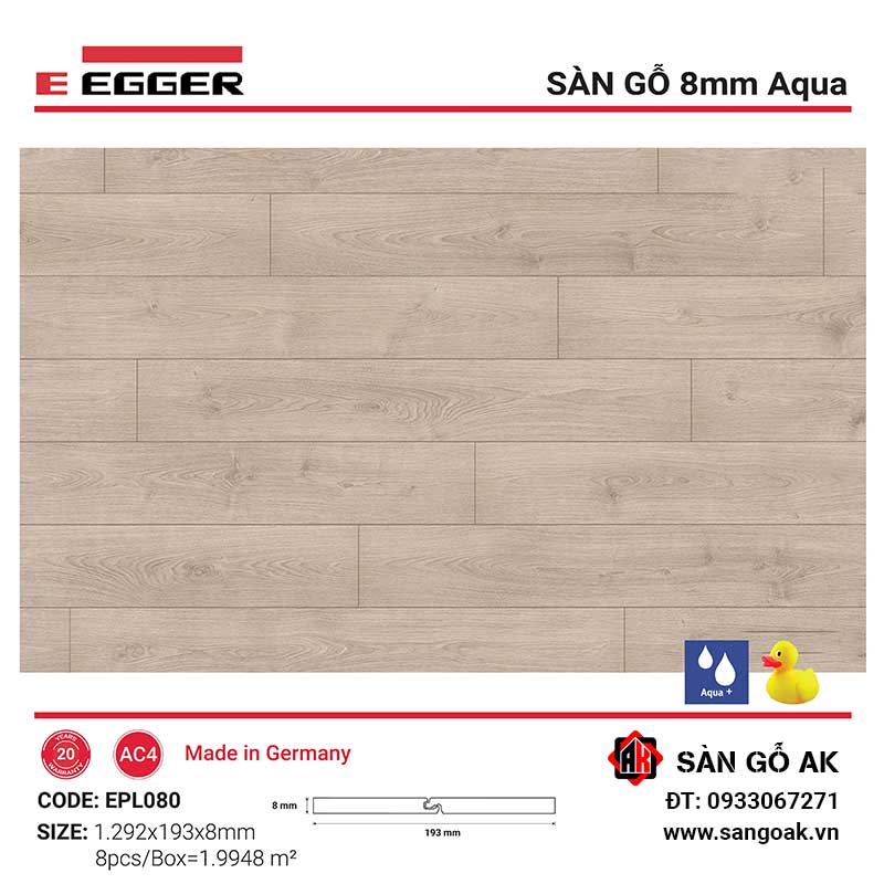 Sàn Gỗ Công Nghiệp Đức Egger Aqua 8mm EPL080