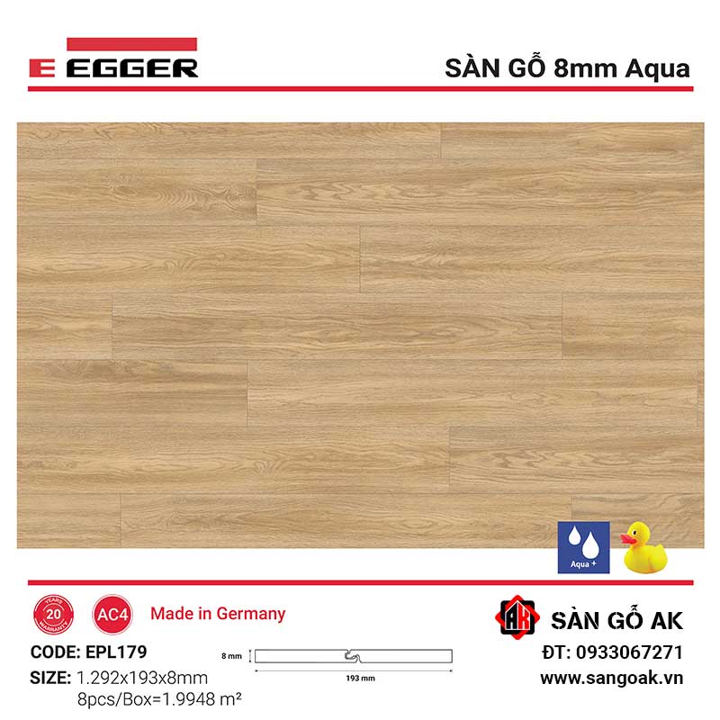 Sàn Gỗ Công Nghiệp Đức Egger Aqua 8mm EPL179