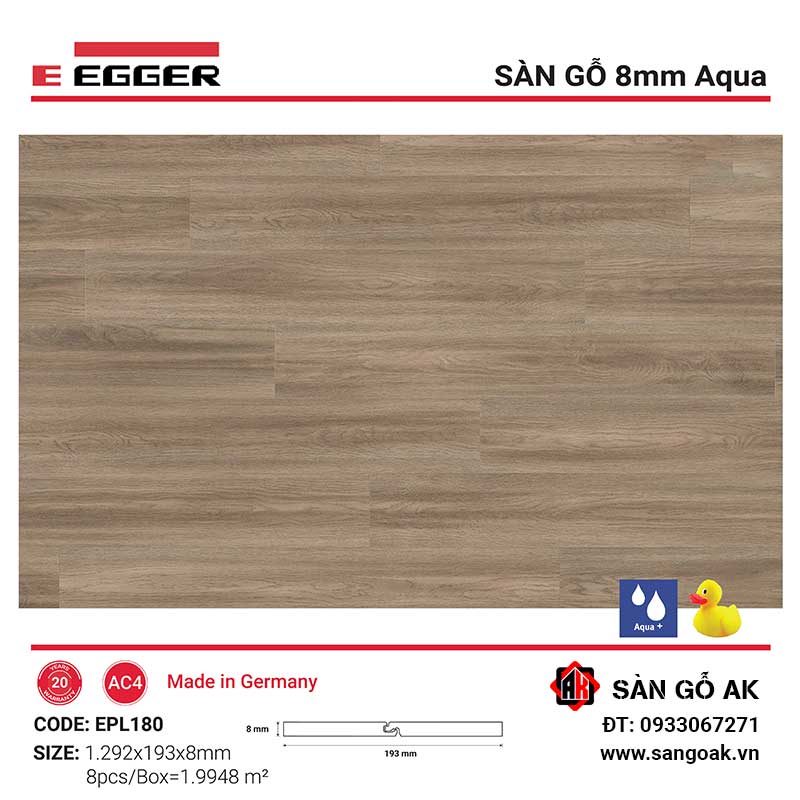 Sàn Gỗ Công Nghiệp Đức Egger Aqua 8mm EPL180