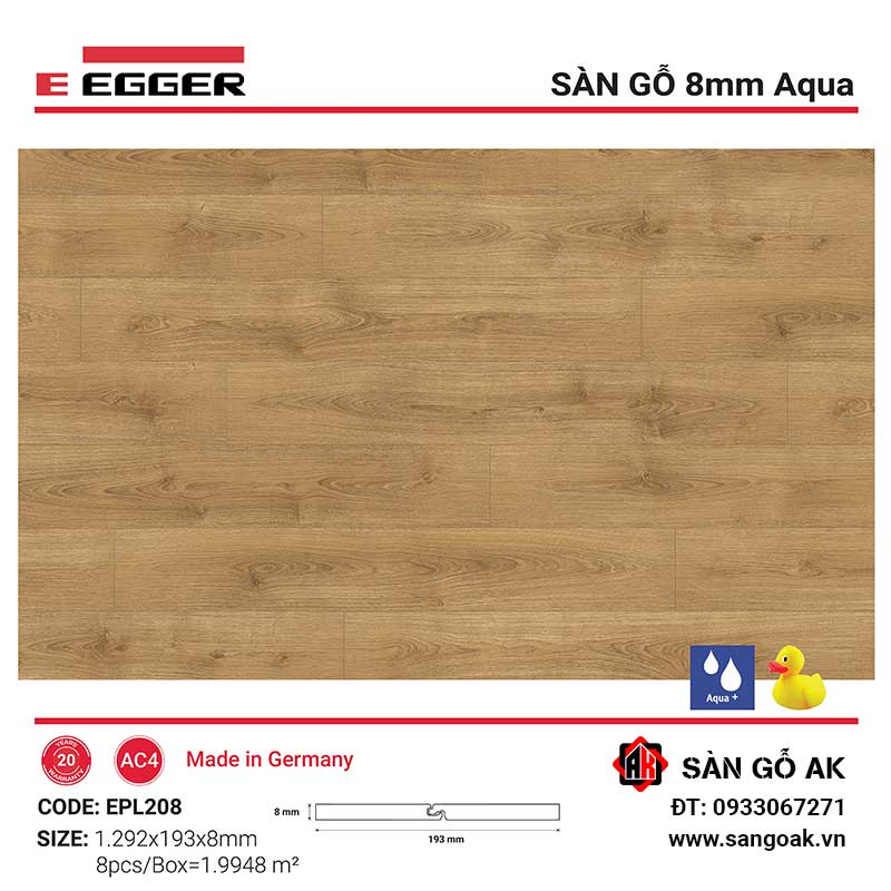 Sàn Gỗ Công Nghiệp Đức Egger Aqua 8mm EPL208