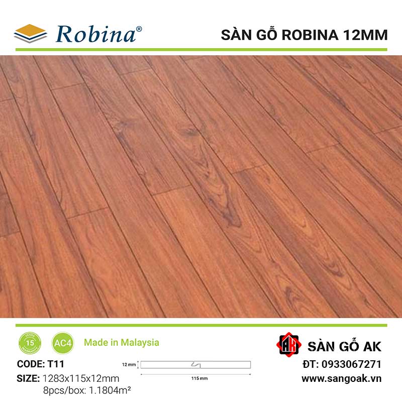 Sàn Gỗ Công Nghiệp Malaysia Robina 12mm T11 Bản Nhỏ