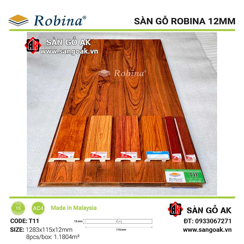 Sàn Gỗ Công Nghiệp Malaysia Robina 12mm T11 Bản Nhỏ