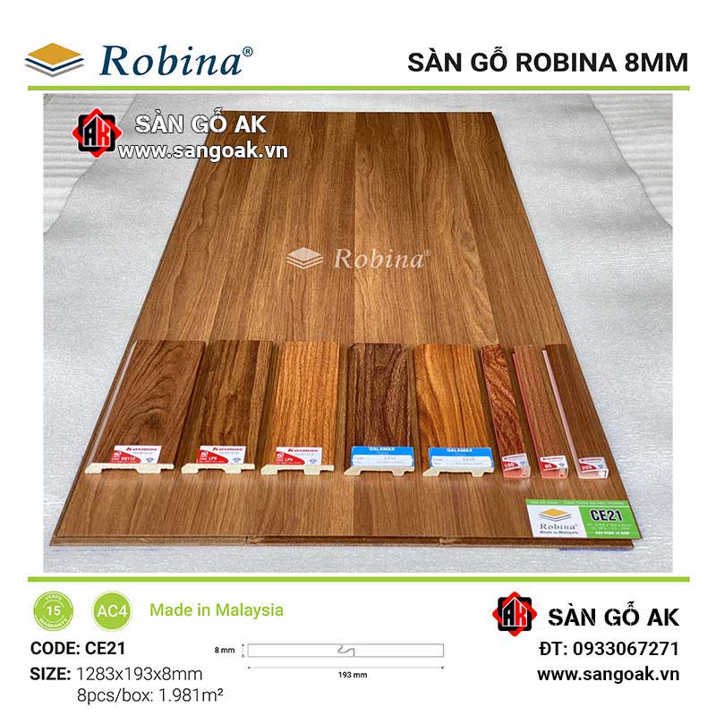 Sàn Gỗ Công Nghiệp Malaysia Robina 8mm CE21 Bản Lớn