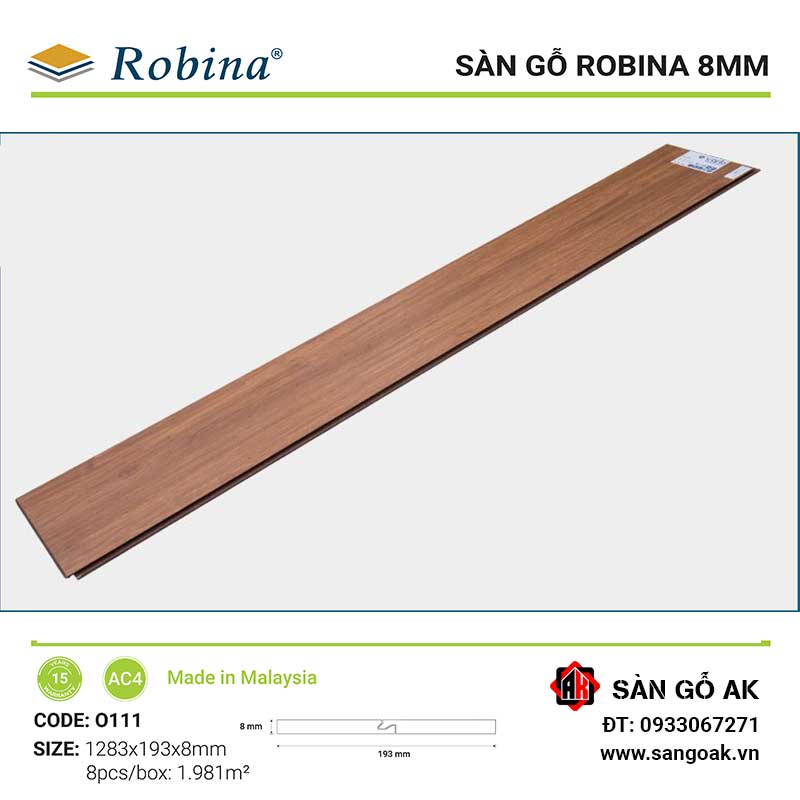 Sàn Gỗ Công Nghiệp Malaysia Robina 8mm O111 Bản Lớn