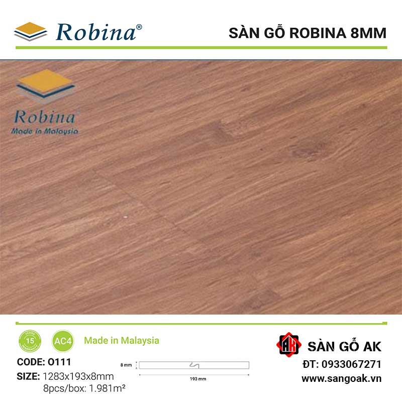 Sàn Gỗ Công Nghiệp Malaysia Robina 8mm O111 Bản Lớn