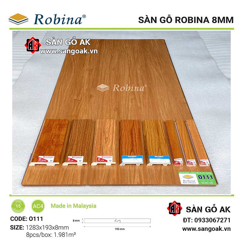 Sàn Gỗ Công Nghiệp Malaysia Robina 8mm O111 Bản Lớn