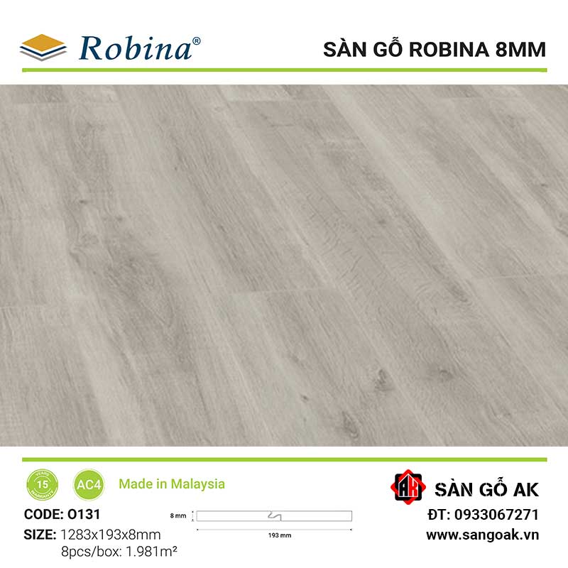Sàn Gỗ Công Nghiệp Malaysia Robina 8mm O131 Bản Lớn