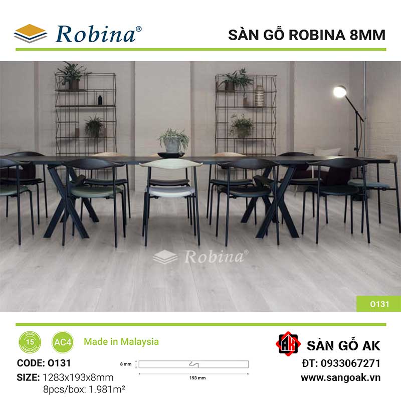 Sàn Gỗ Công Nghiệp Malaysia Robina 8mm O131 Bản Lớn