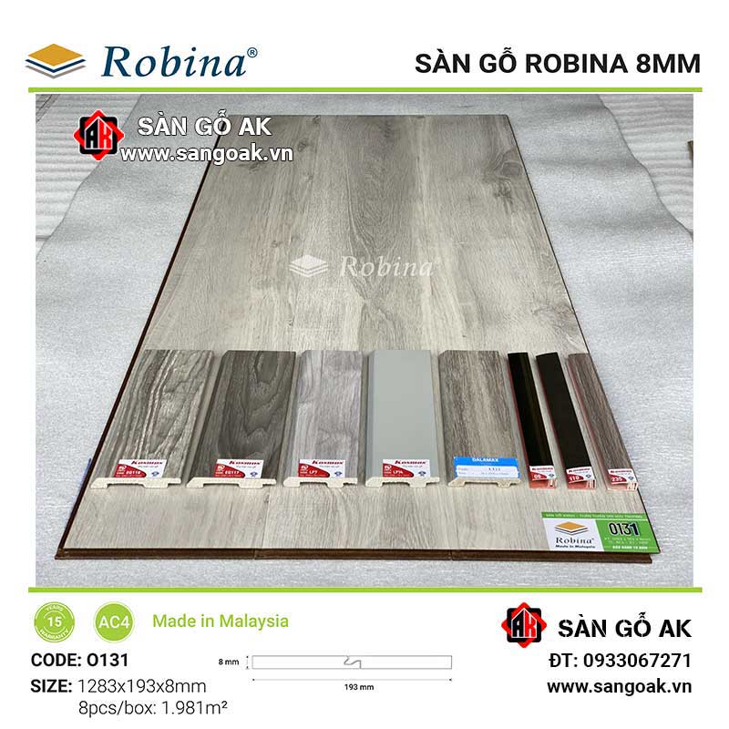 Sàn Gỗ Công Nghiệp Malaysia Robina 8mm O131 Bản Lớn