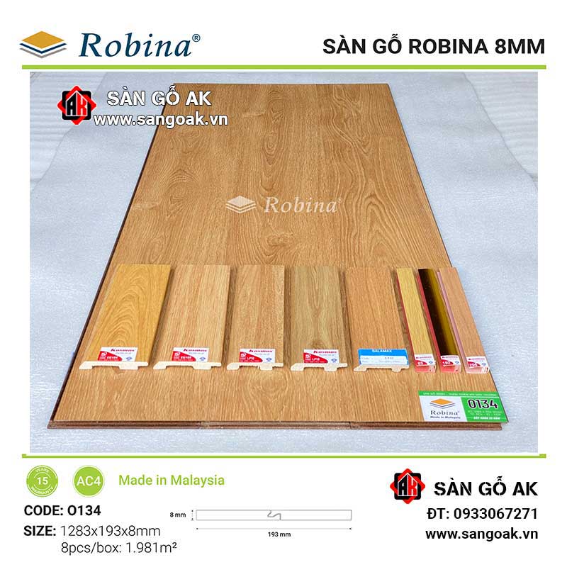Sàn Gỗ Công Nghiệp Malaysia Robina 8mm O134 Bản Lớn