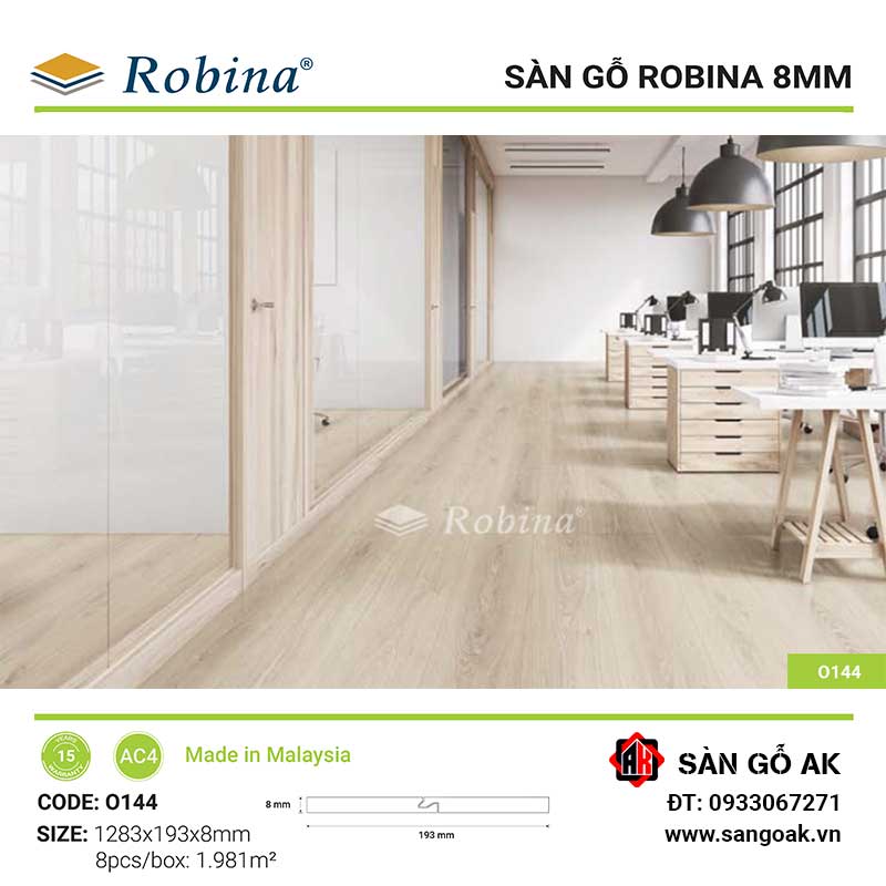 Sàn Gỗ Công Nghiệp Malaysia Robina 8mm O144 Bản Lớn
