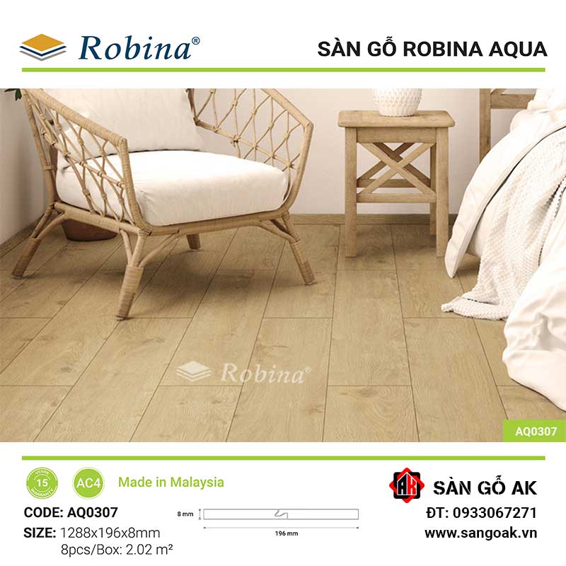 Sàn Gỗ Công Nghiệp Malaysia Robina Aqua 8mm AQ0307