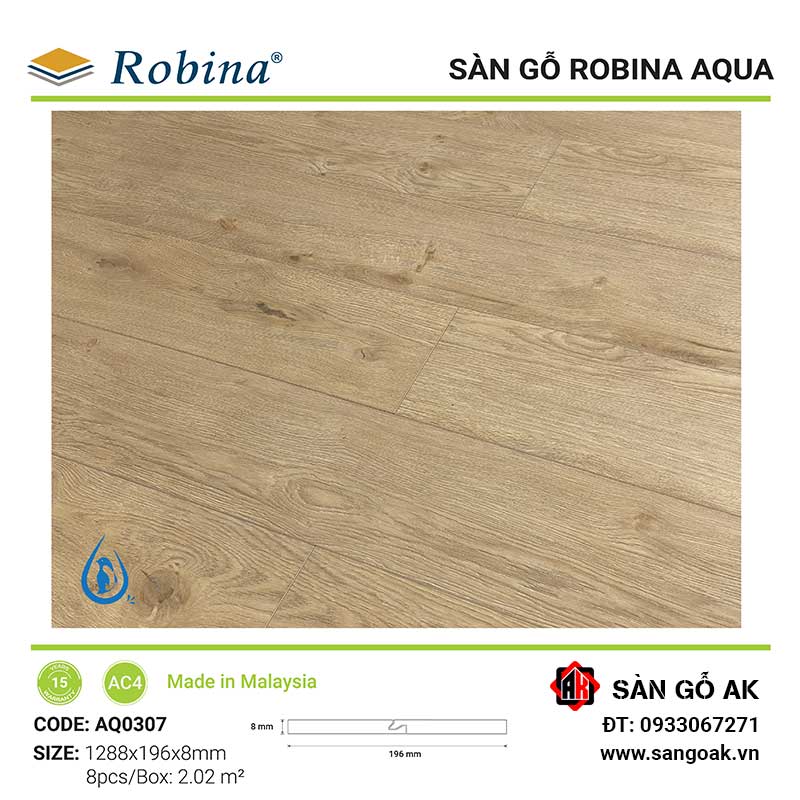Sàn Gỗ Công Nghiệp Malaysia Robina Aqua 8mm AQ0307