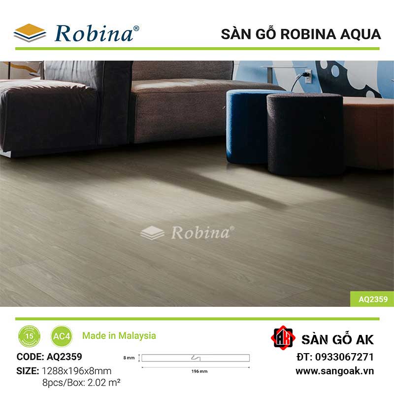 Sàn Gỗ Công Nghiệp Malaysia Robina Aqua 8mm AQ2359