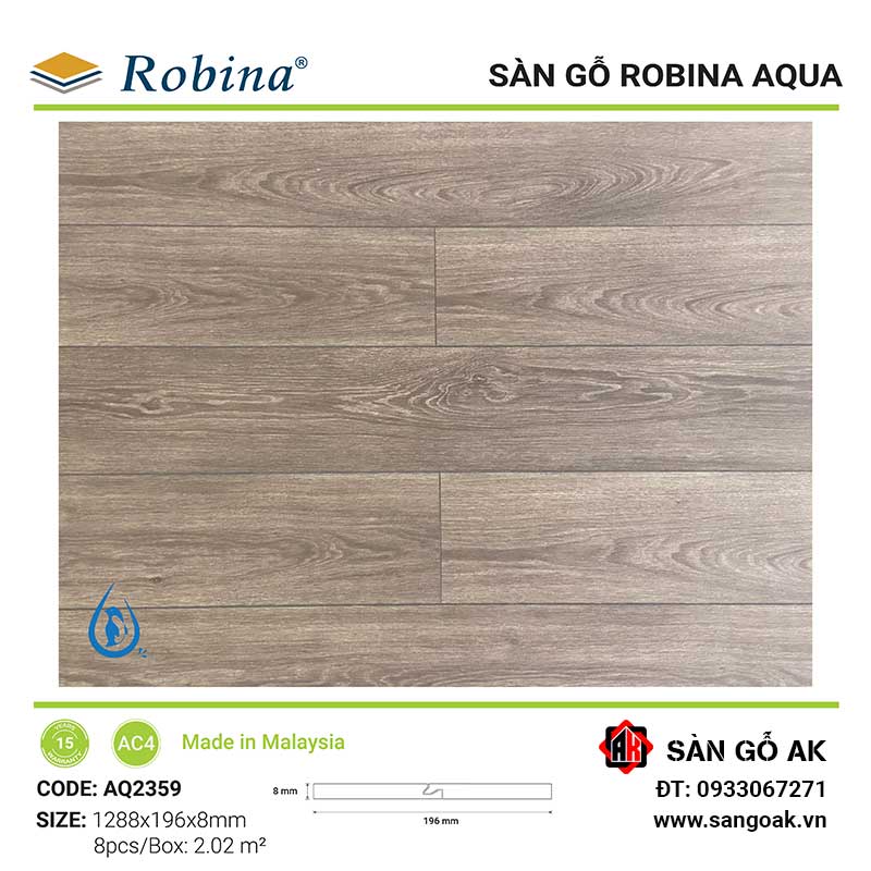 Sàn Gỗ Công Nghiệp Malaysia Robina Aqua 8mm AQ2359