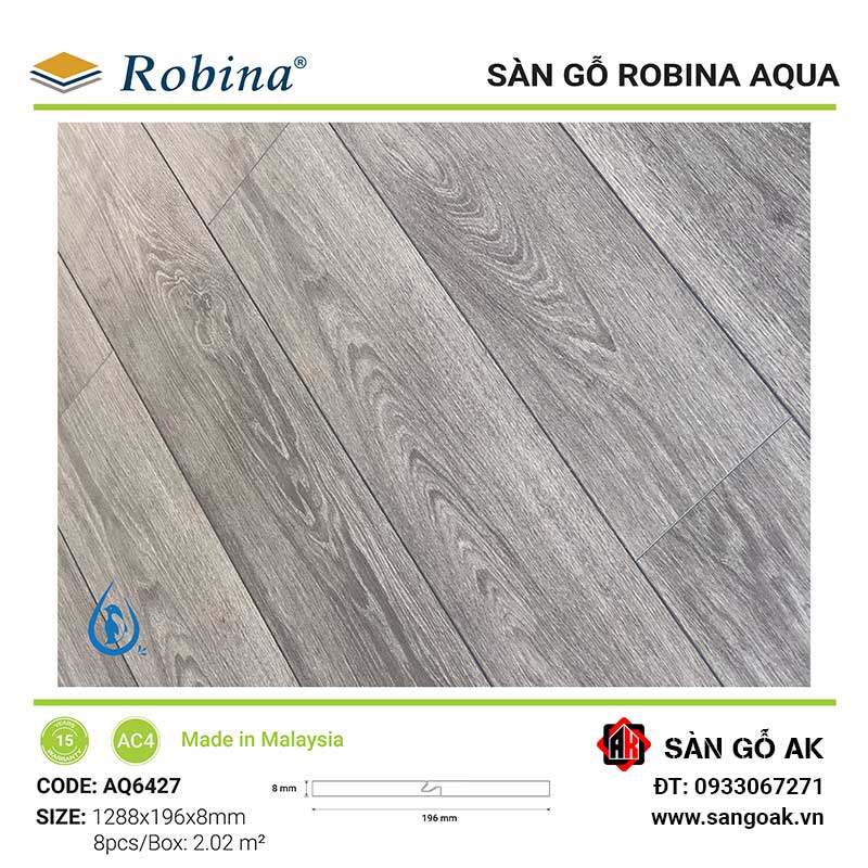 Sàn Gỗ Công Nghiệp Malaysia Robina Aqua 8mm AQ6427