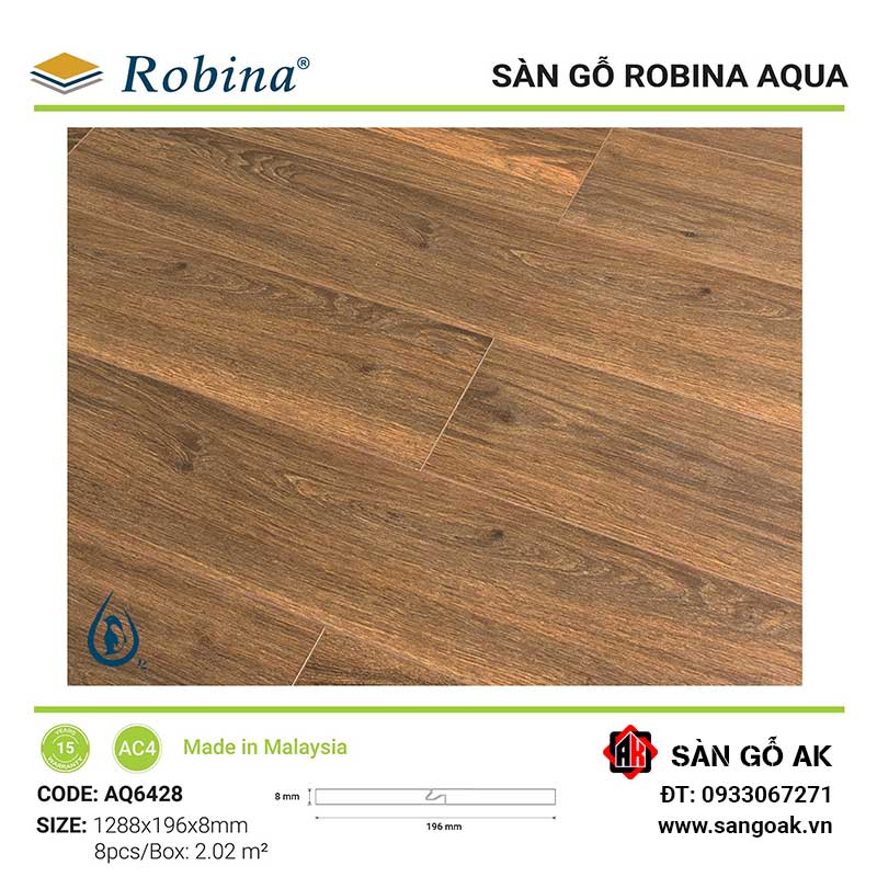 Sàn Gỗ Công Nghiệp Malaysia Robina Aqua 8mm AQ6428