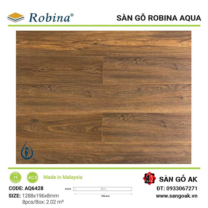 Sàn Gỗ Công Nghiệp Malaysia Robina Aqua 8mm AQ6428