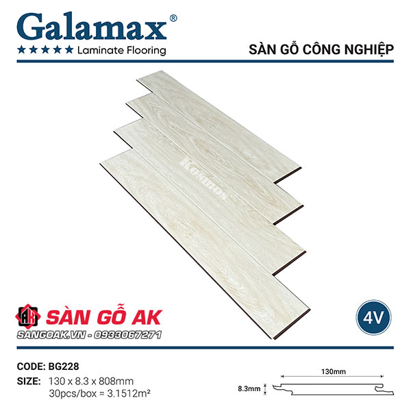 Sàn Gỗ Công Nghiệp TQ Galamax 8.3mm BG228
