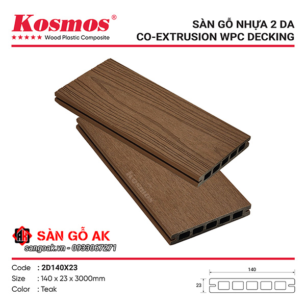 Sàn gỗ nhựa ngoài trời 2 da Kosmos 2D140X23 Teak