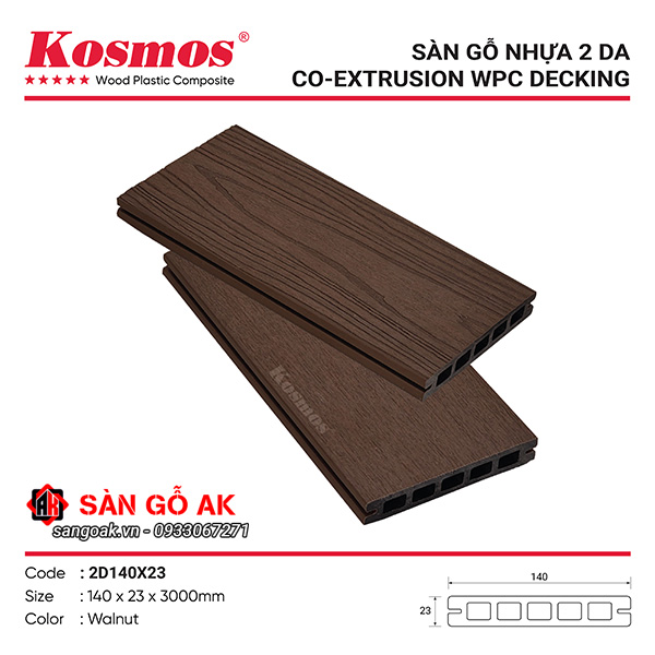 Sàn gỗ nhựa ngoài trời 2 da Kosmos 2D140X23 Walnut
