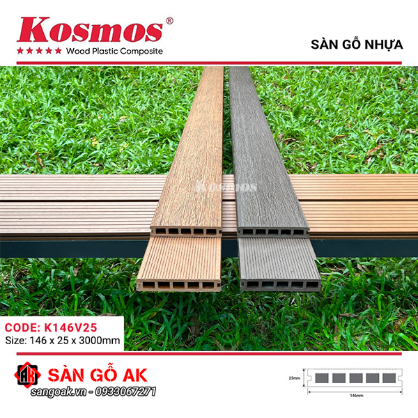 Sàn gỗ nhựa ngoài trời Kosmos lỗ vuông K146V25X3M Dark Grey