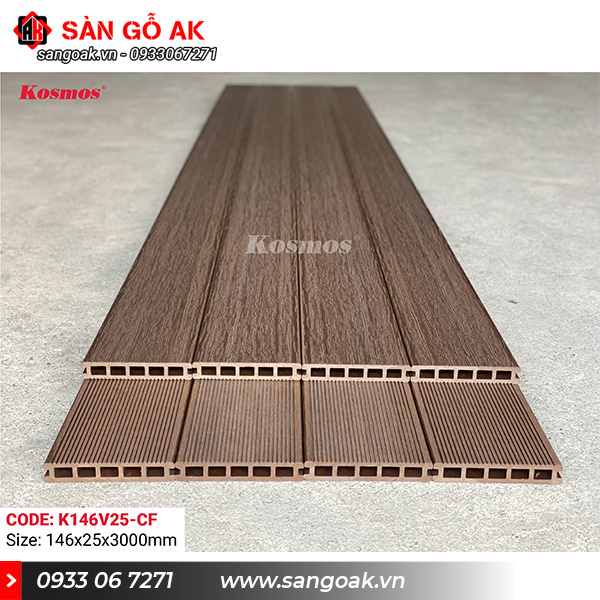 Sàn gỗ nhựa ngoài trời Kosmos lỗ vuông K146V25X3M Coffee