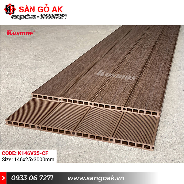 Sàn gỗ nhựa ngoài trời Kosmos lỗ vuông K146V25X3M Coffee