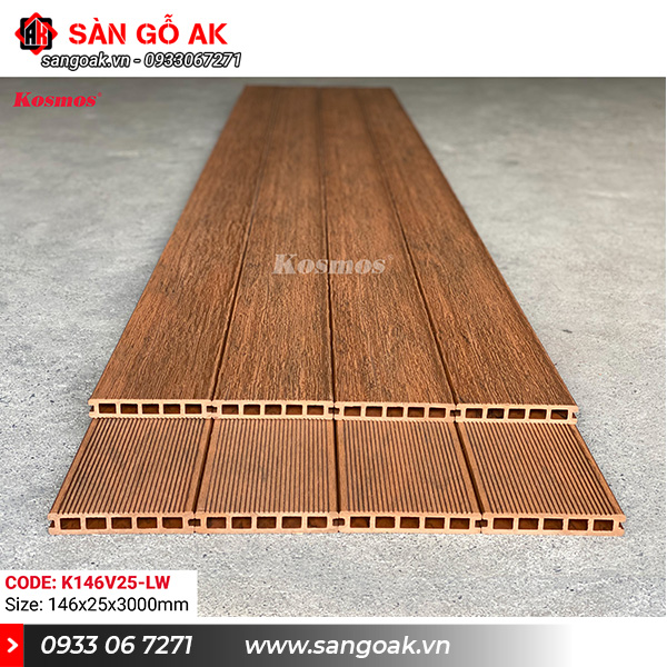 Sàn gỗ nhựa ngoài trời Kosmos lỗ vuông K146V25X3M Light Wood