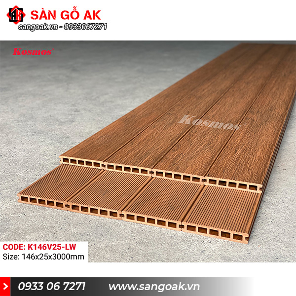 Sàn gỗ nhựa ngoài trời Kosmos lỗ vuông K146V25X3M Light Wood