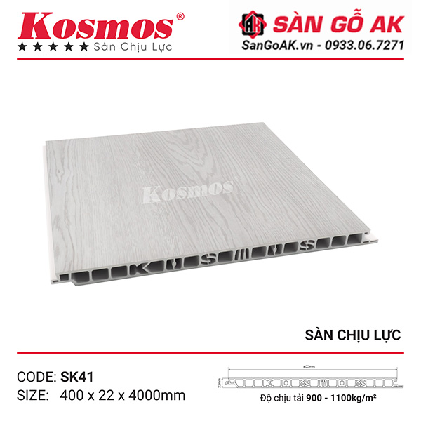 Sàn nhựa chịu lực gác lửng Kosmos SK41 vân gỗ trắng xám