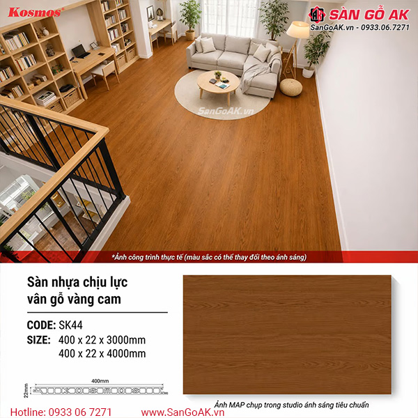 Sàn nhựa chịu lực gác lửng Kosmos SK44 vân gỗ vàng cam