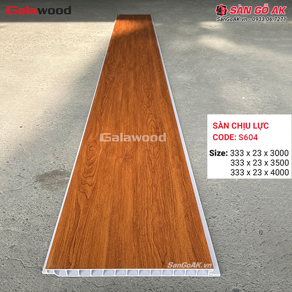 Sàn nhựa chịu lực vân gỗ vàng cam Galawood S604