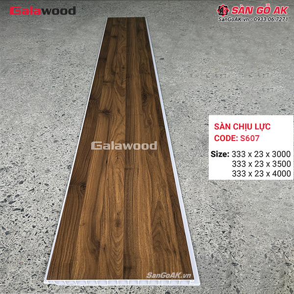 Sàn nhựa chịu lực vân gỗ nâu vàng Galawood S607