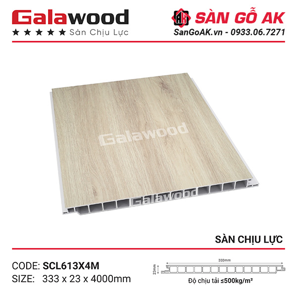 Sàn nhựa chịu lực gác lửng Galawood SCL613 vân gỗ vàng kem