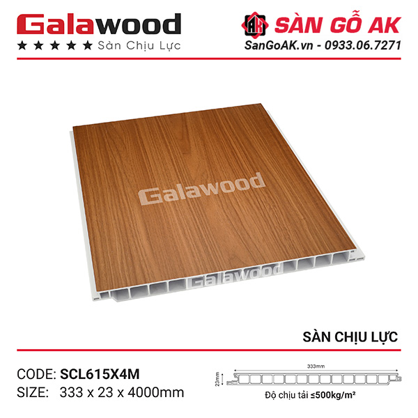 Sàn nhựa chịu lực gác lửng Galawood SCL615 vân gỗ nâu cam